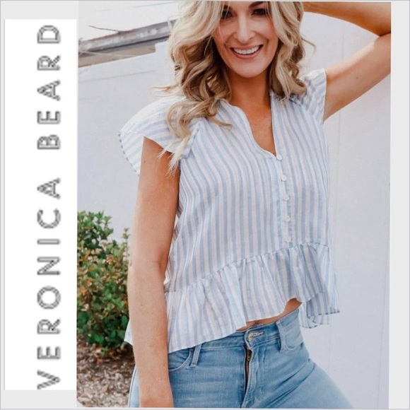 Veronica Beard Tops - Veronica Beard Maple Blue White Striped Top 8